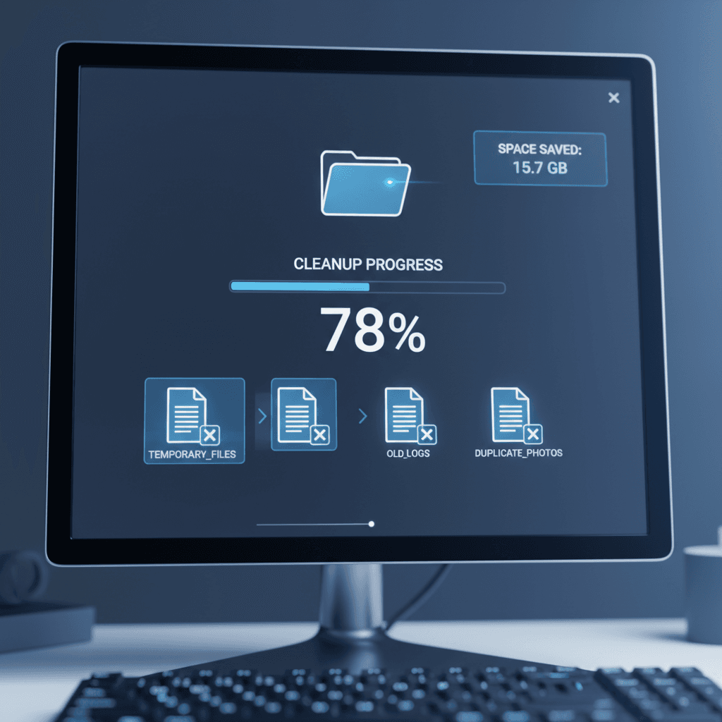 Junk file removal process on computer screen